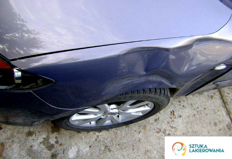 usługi blacharskie Warszawa, Ełk, Białystok, SztukaLakierowania - wgniecione nadkole i skrzywione koło w samochodzie, wynik mocnego uderzenia