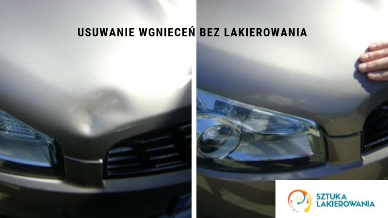 usuwanie wgnieceń bez lakierowania - efekty bezinwazyjnego usuwania wgniecenia na samochodzie o srebrnym lakierze w Sztuka Lakierowania Białystok